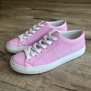 Pink Versace Sneakers Size 6 (36) Leather with Logo $650 Retail With Box